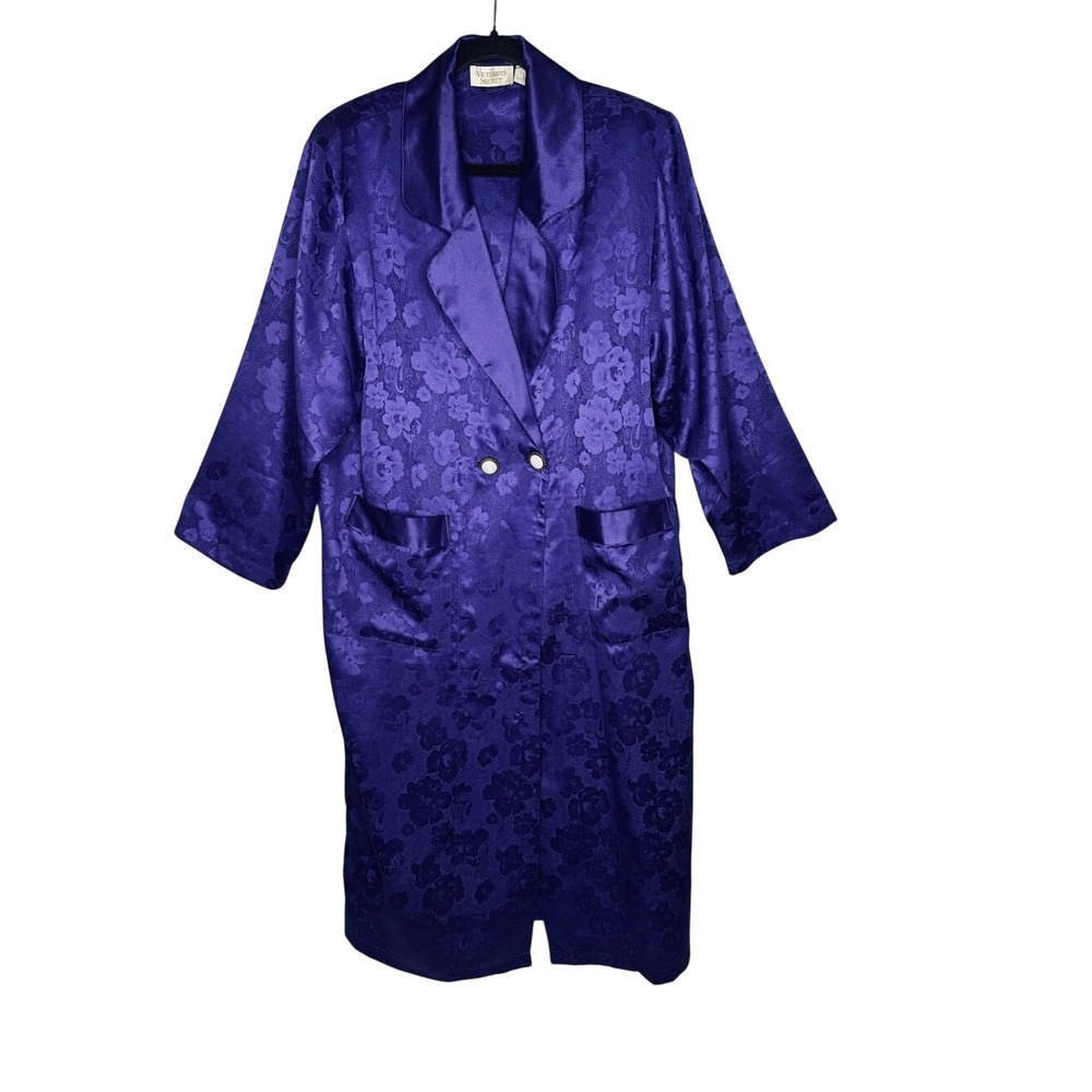 Vintage Victorias Secret Gold Label Purple Floral Jacquard Robe Dressing Gown S